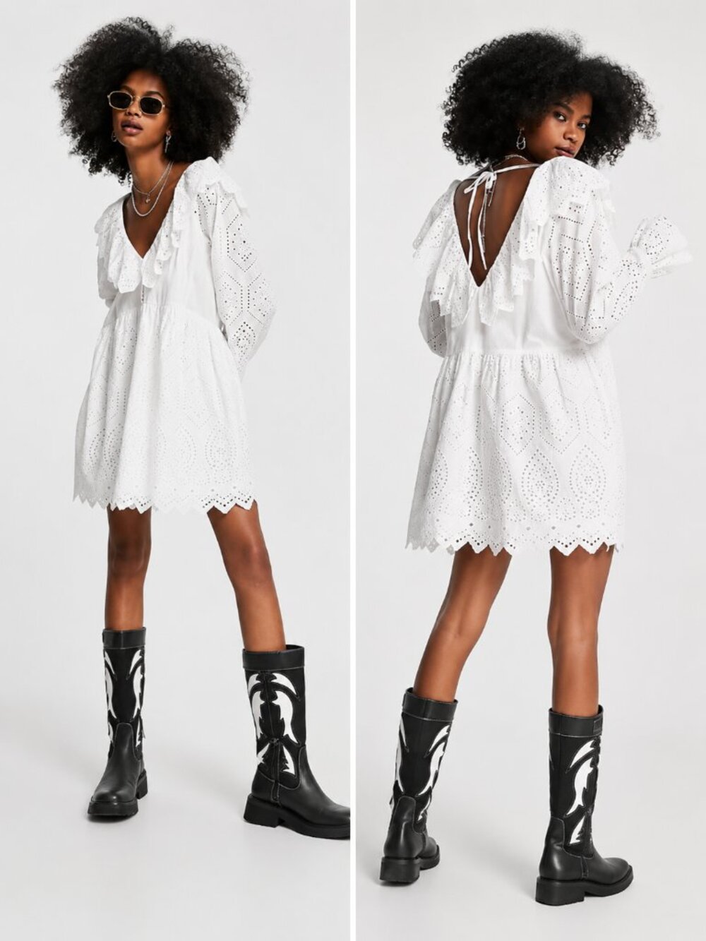 Topshop Broderie Eyelet Ruffle Mini Dress White US 8 NWT